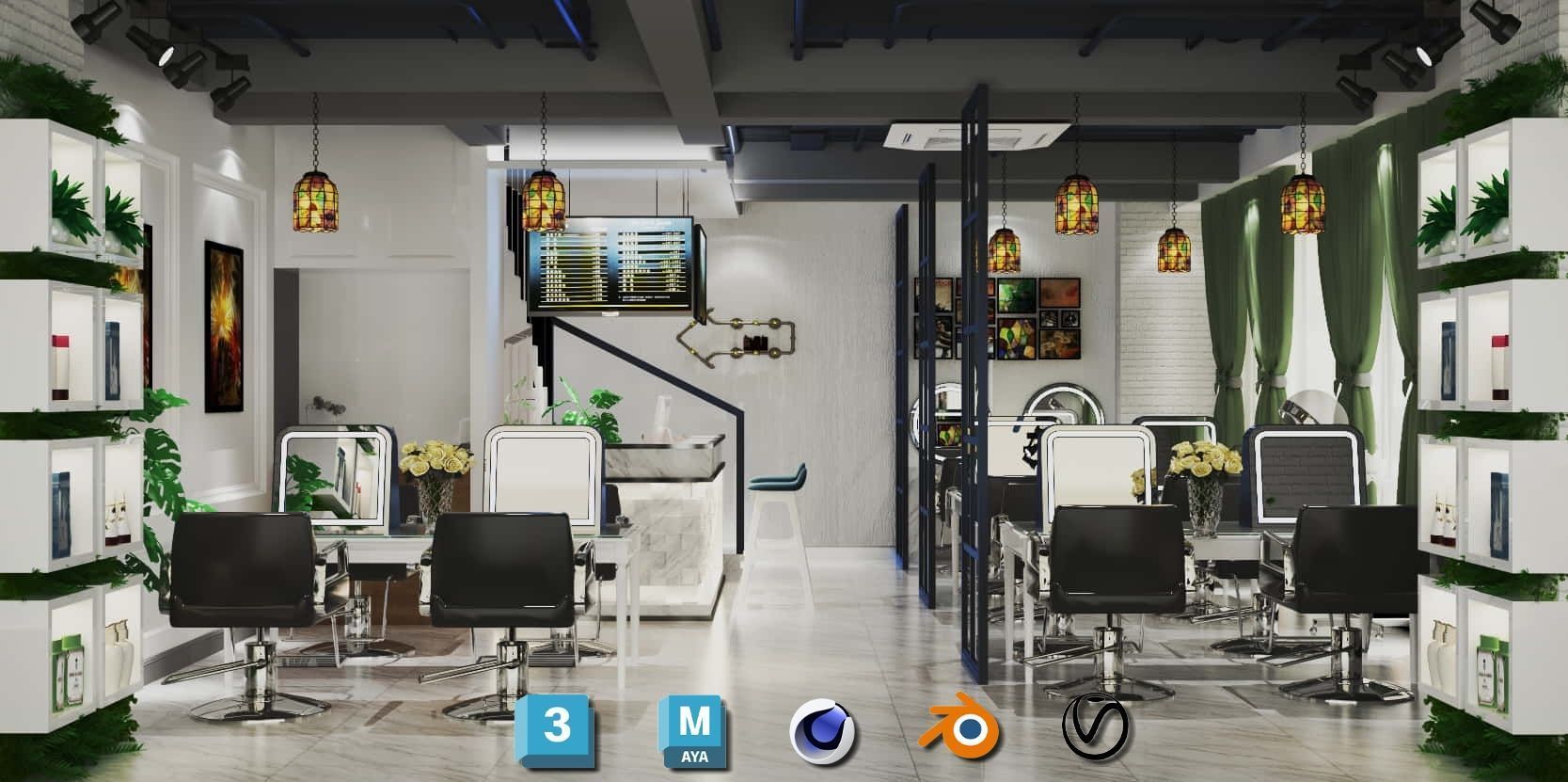 Complete Barber Shop Shampoo Room - High-Detail Collection Low-poly 3D model_8