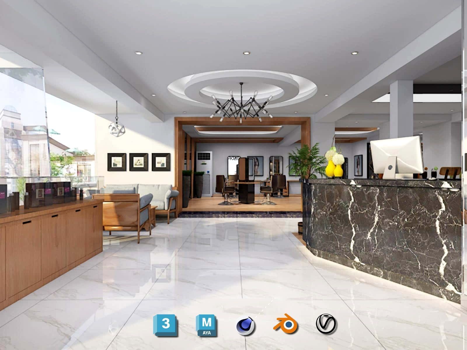 Complete Barber Shop Shampoo Room - High-Detail Collection Low-poly 3D model_78