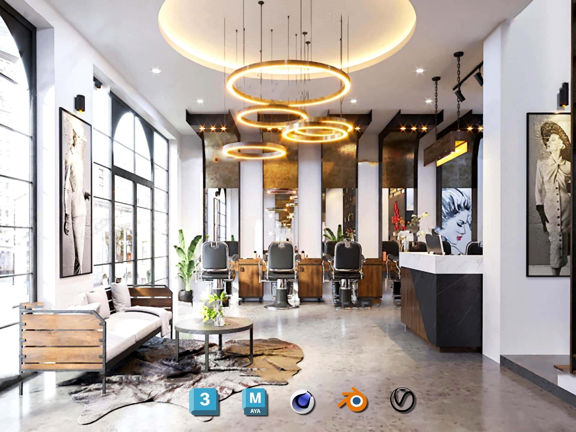 Complete Barber Shop Shampoo Room - High-Detail Collection Low-poly 3D model_37