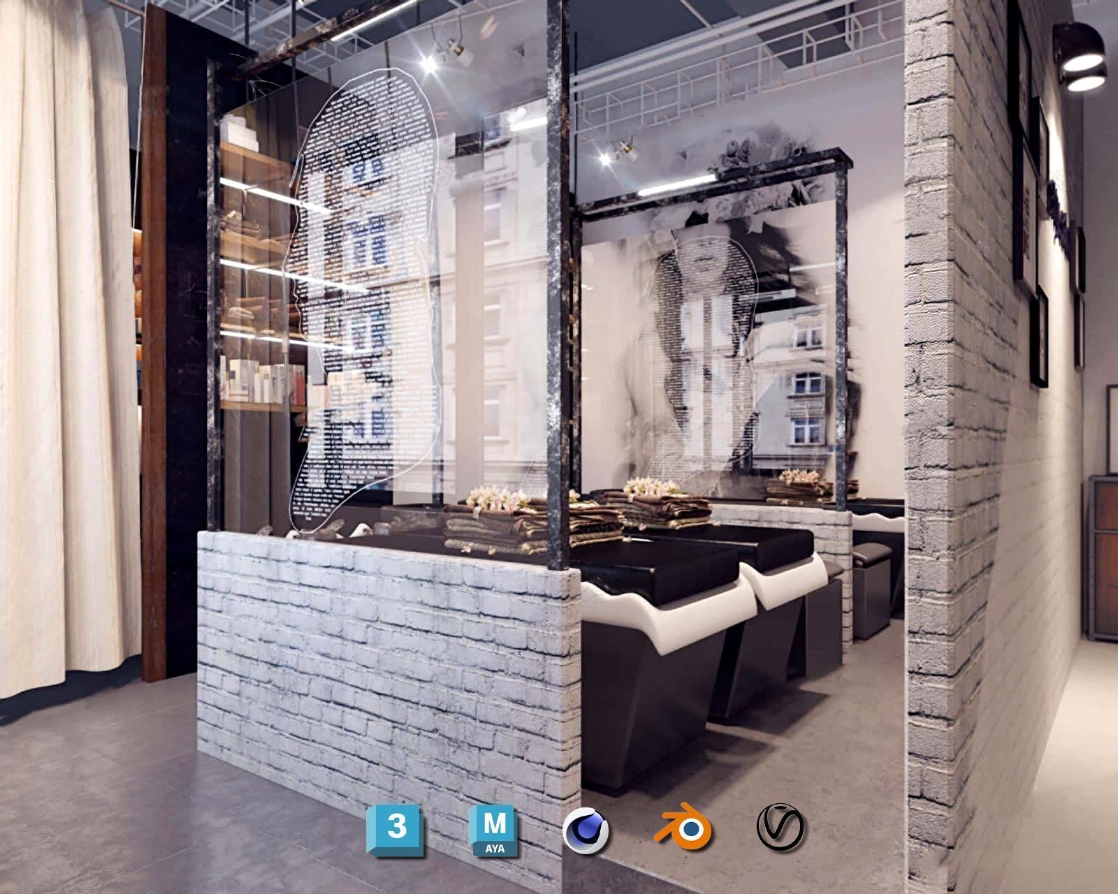 Complete Barber Shop Shampoo Room - High-Detail Collection Low-poly 3D model_122