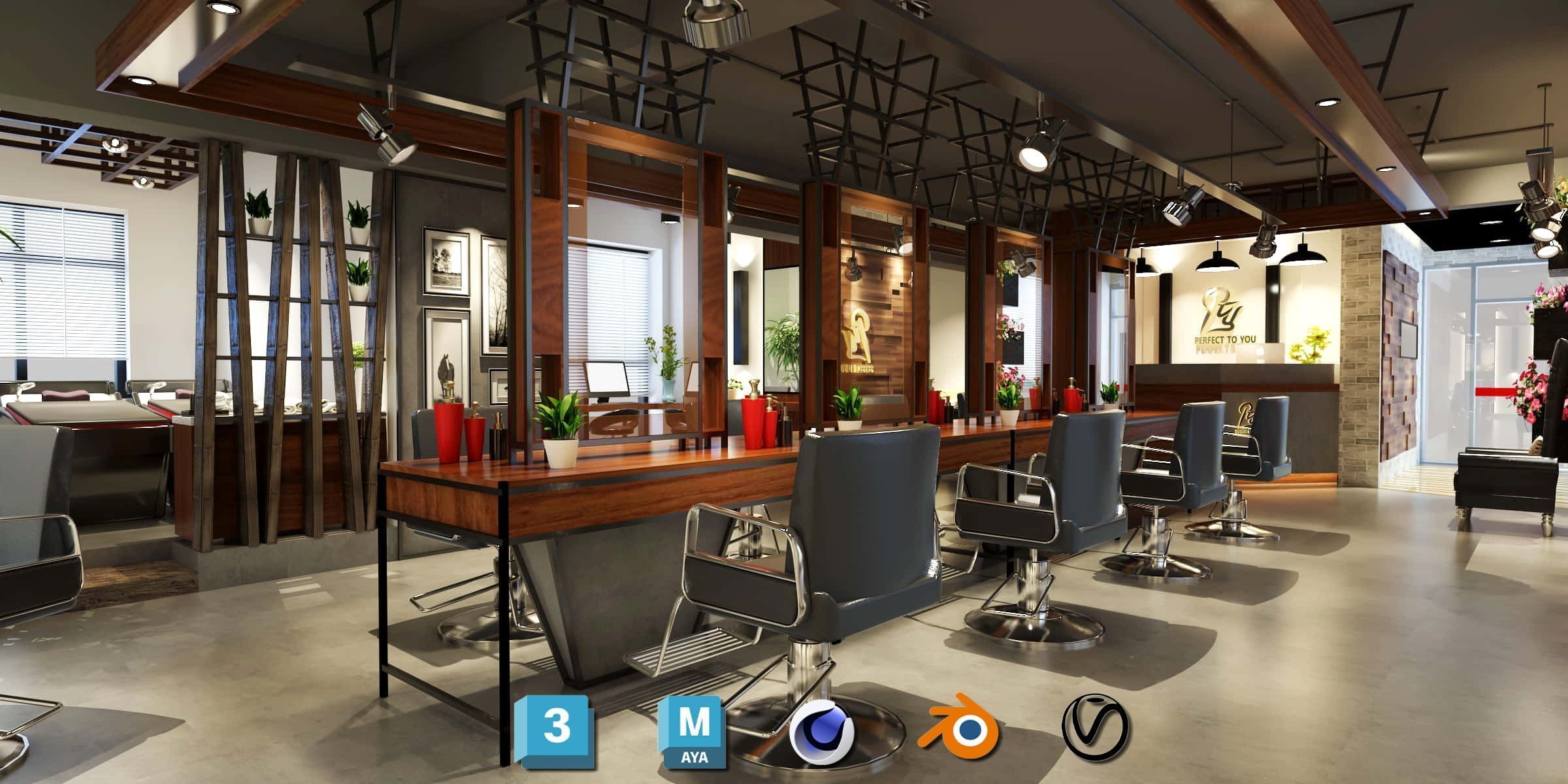 Complete Barber Shop Shampoo Room - High-Detail Collection Low-poly 3D model_47