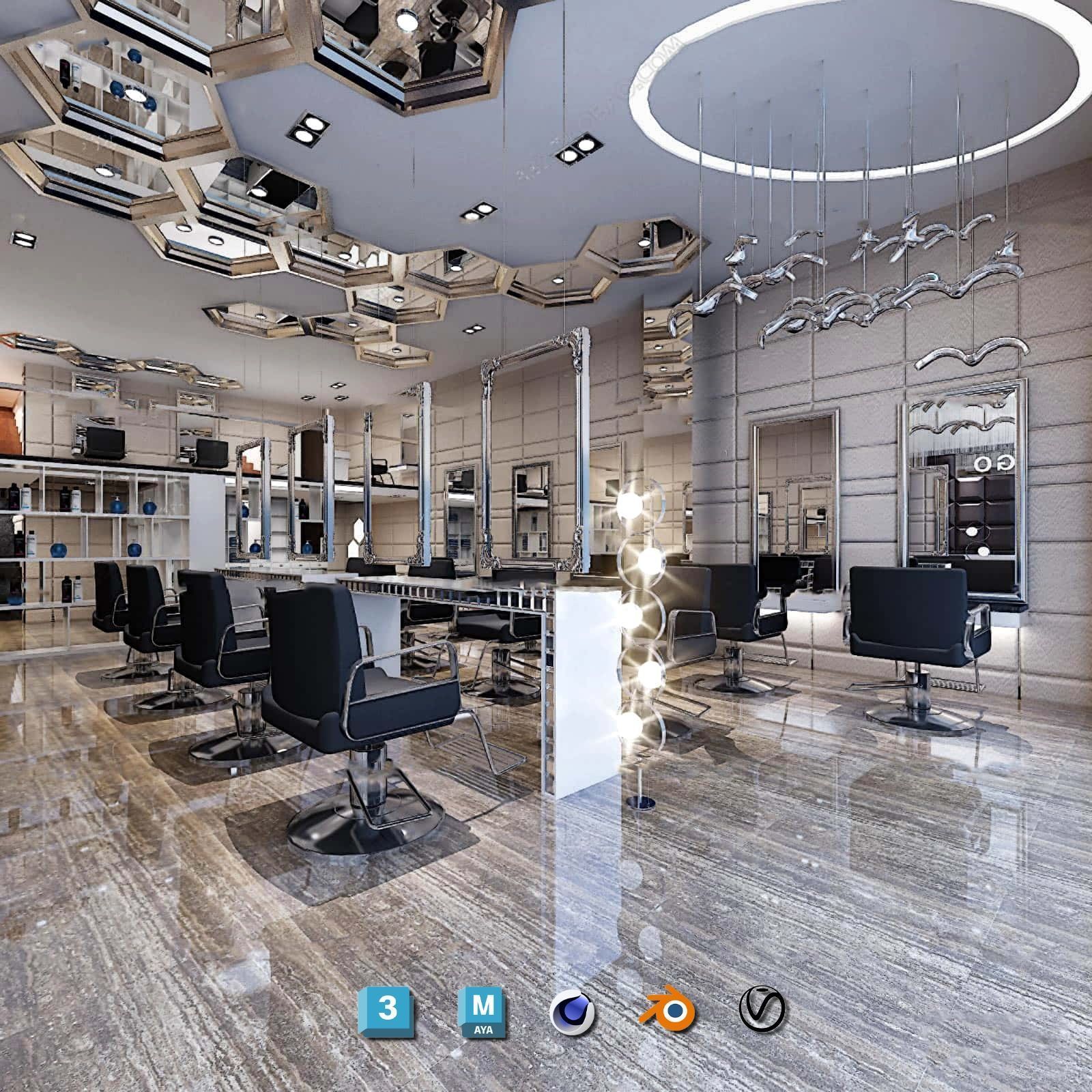 Complete Barber Shop Shampoo Room - High-Detail Collection Low-poly 3D model_125