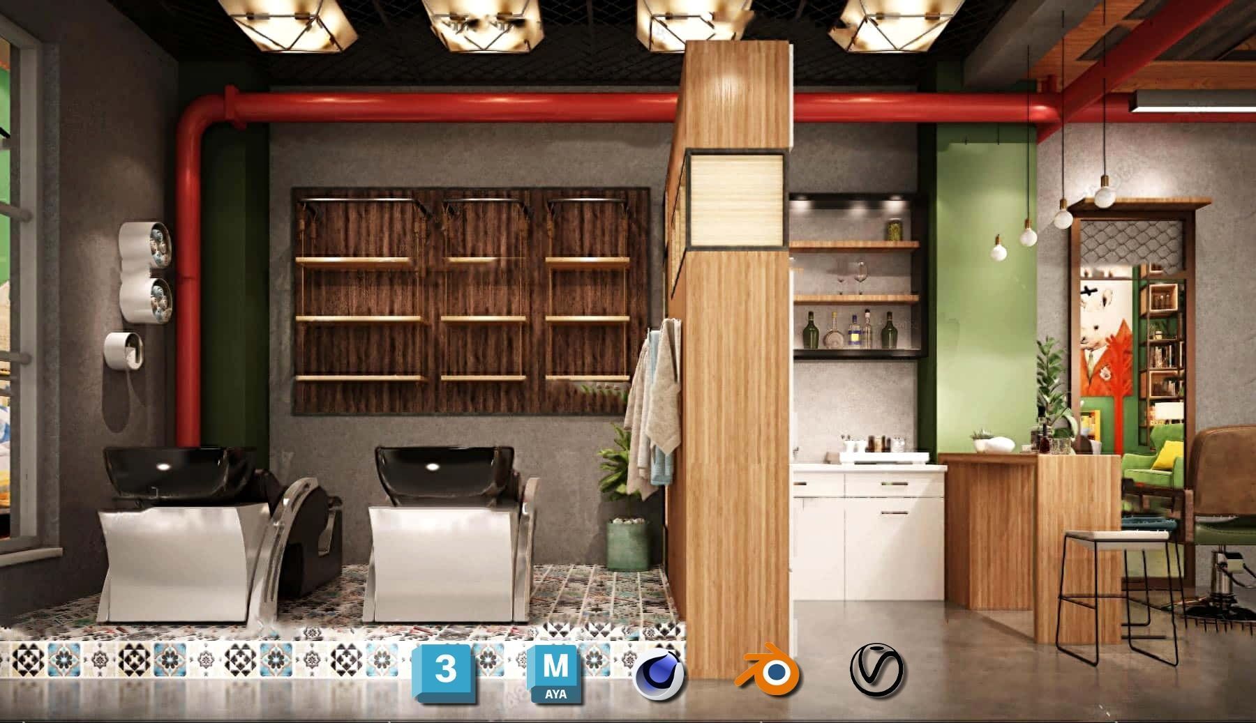 Complete Barber Shop Shampoo Room - High-Detail Collection Low-poly 3D model_90