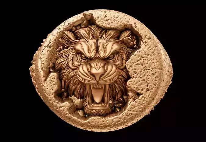 Rock tiger silver gold Ring printable 3d model