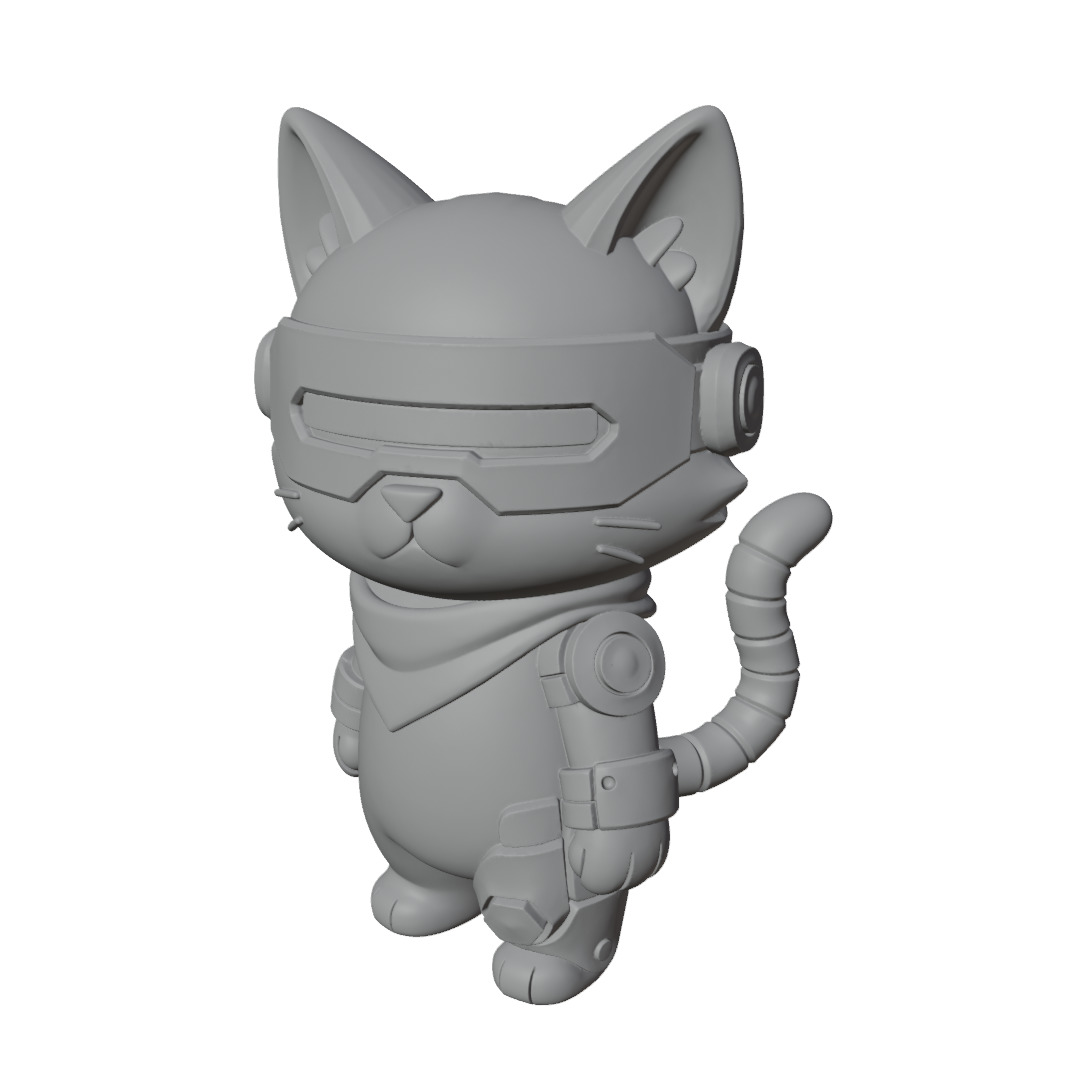 Cyberpunk Cat 3D Printable Sci-Fi Cat Model STL OBJ GLB Format 3D print model_4