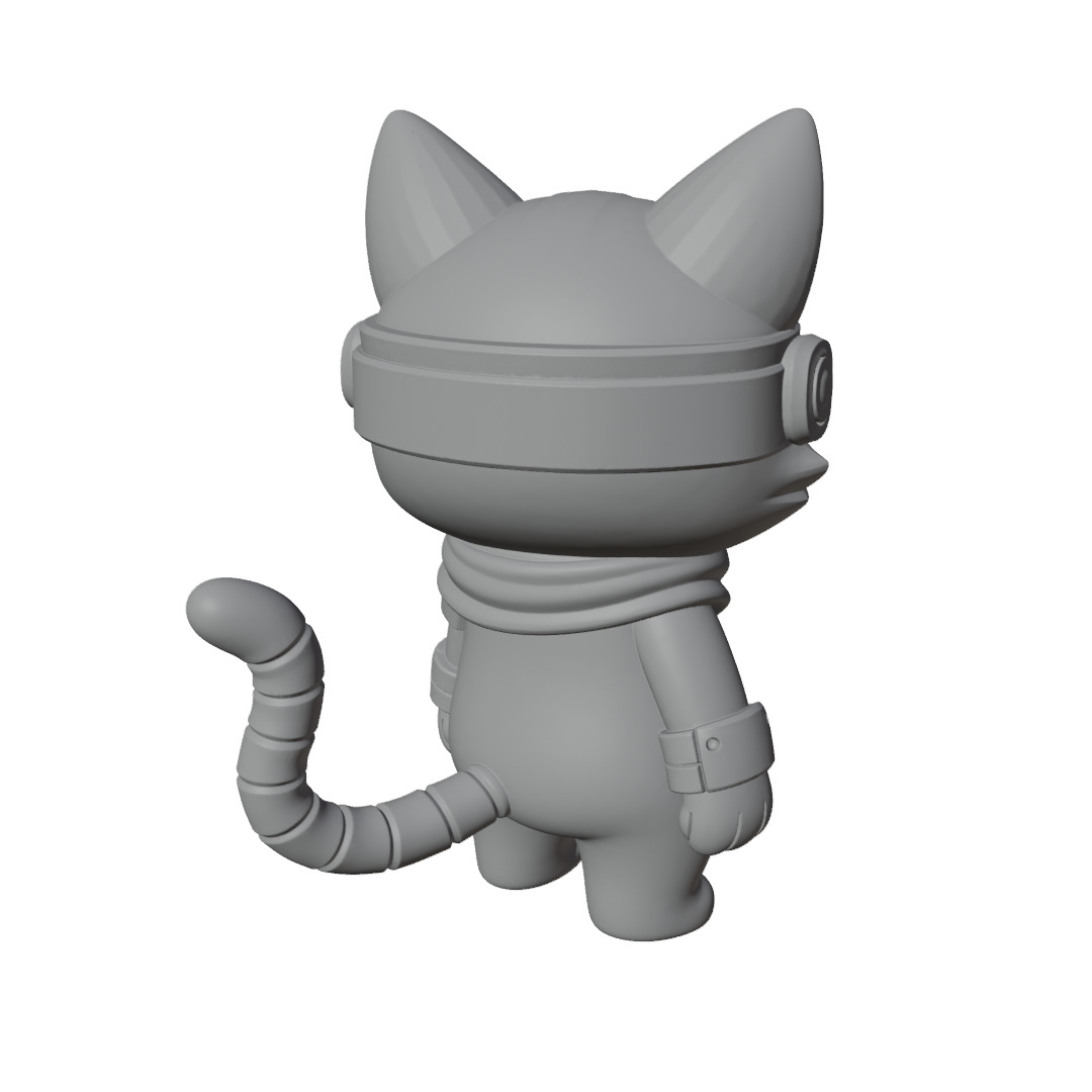 Cyberpunk Cat 3D Printable Sci-Fi Cat Model STL OBJ GLB Format 3D print model_3