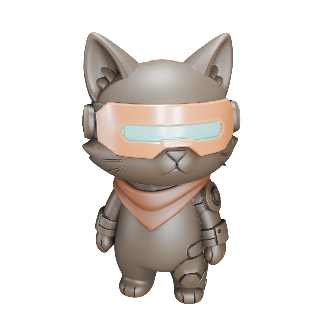 Cyberpunk Cat 3D Printable Sci-Fi Cat Model STL OBJ GLB Format 3D print model_1