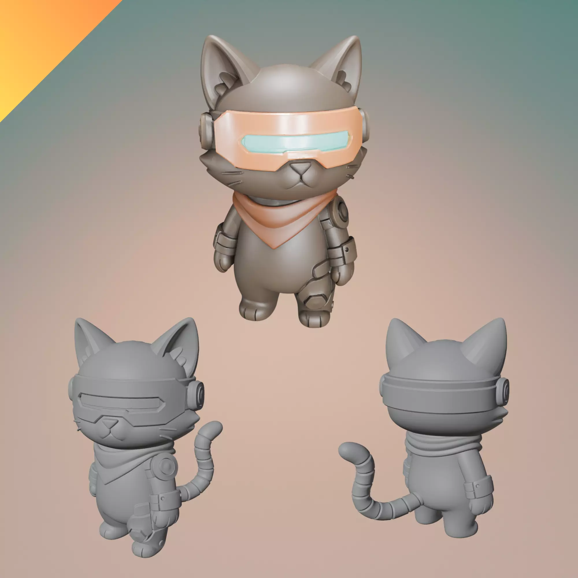 Cyberpunk Cat 3D Printable Sci-Fi Cat Model STL OBJ GLB Format 3D print model_0