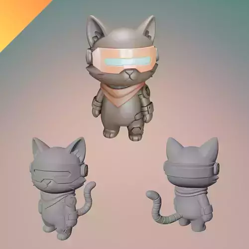 Cyberpunk Cat 3D Printable Sci-Fi Cat Model STL OBJ GLB Format