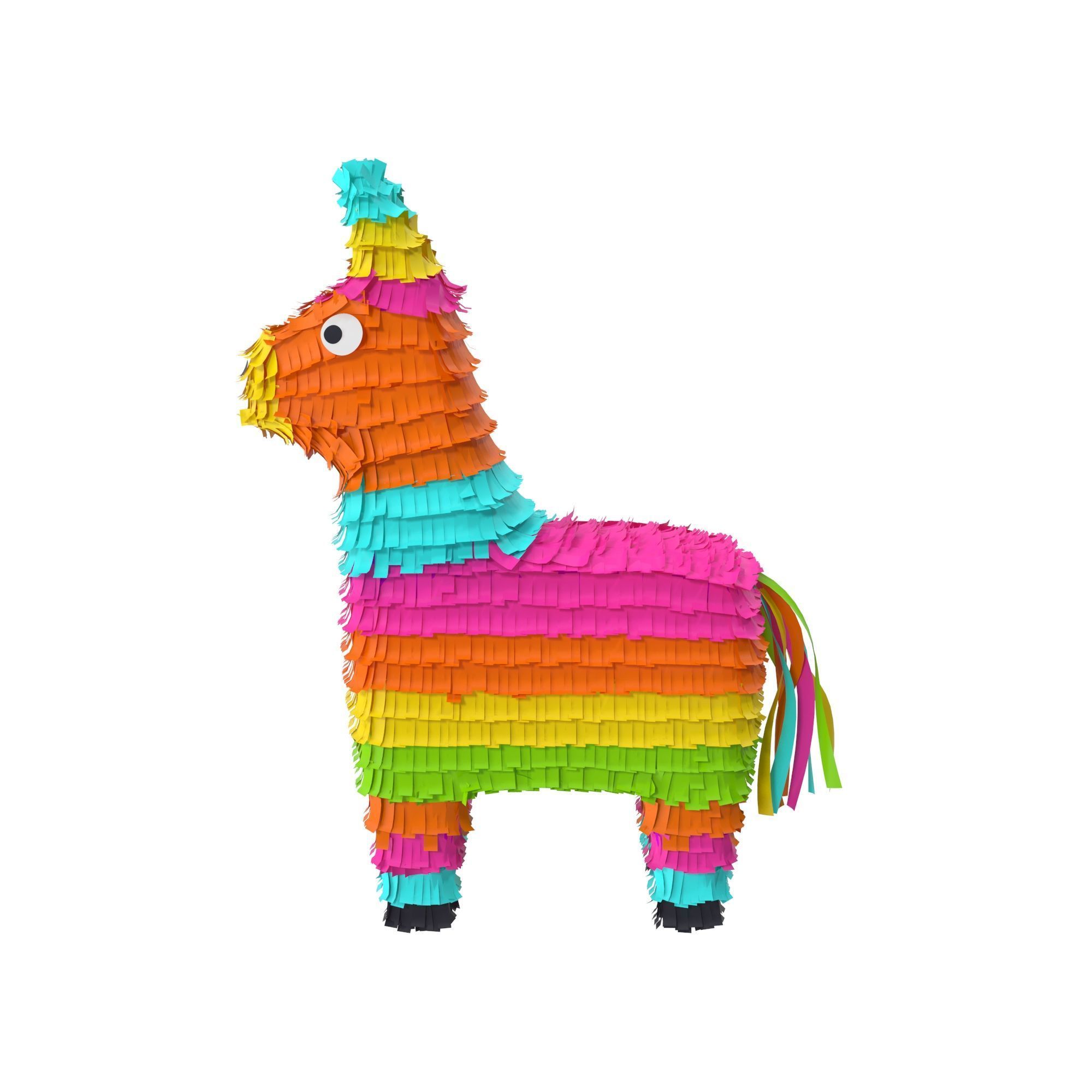 Traditional multi colored Mexican party pinata Donkey 3D model_1