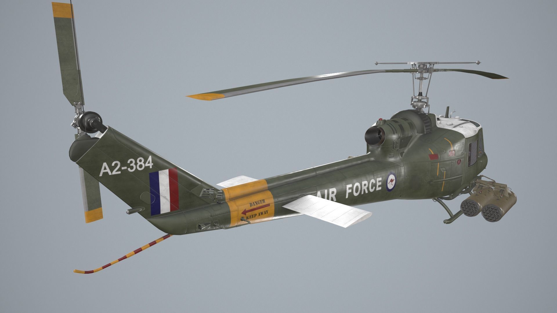Bell UH-1C Australia RAAF Complex Animation Low-poly 3D model_11