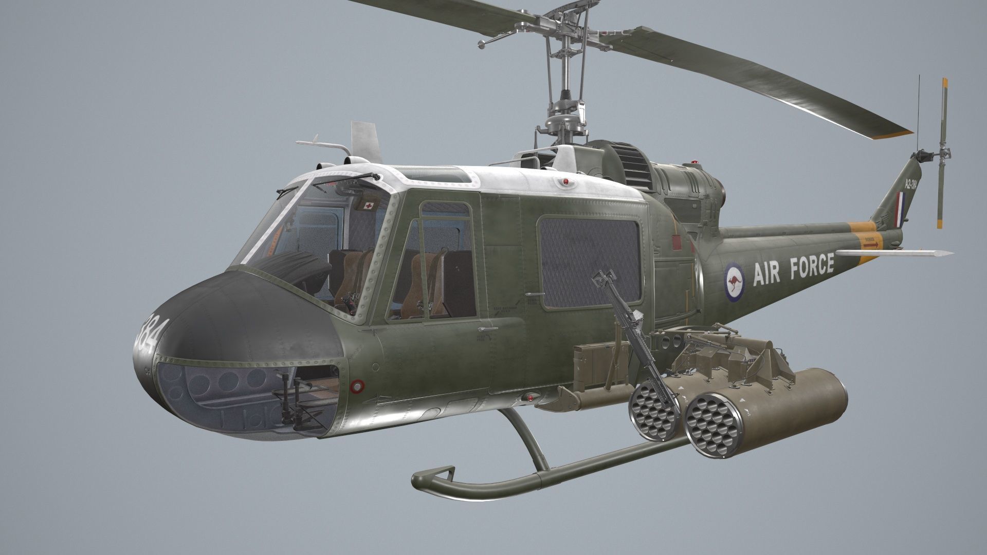 Bell UH-1C Australia RAAF Complex Animation Low-poly 3D model_9