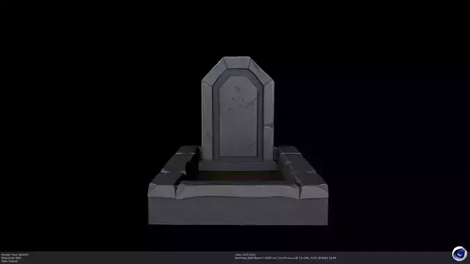 Stylized Cartoon Grave with Ornate Headstone