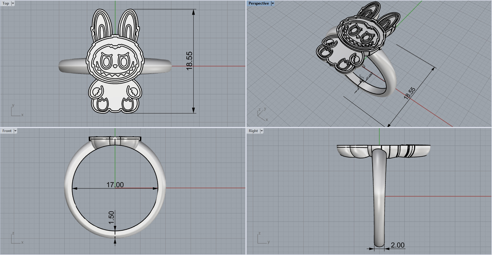 Labubu ring model 1373 3D print model_4