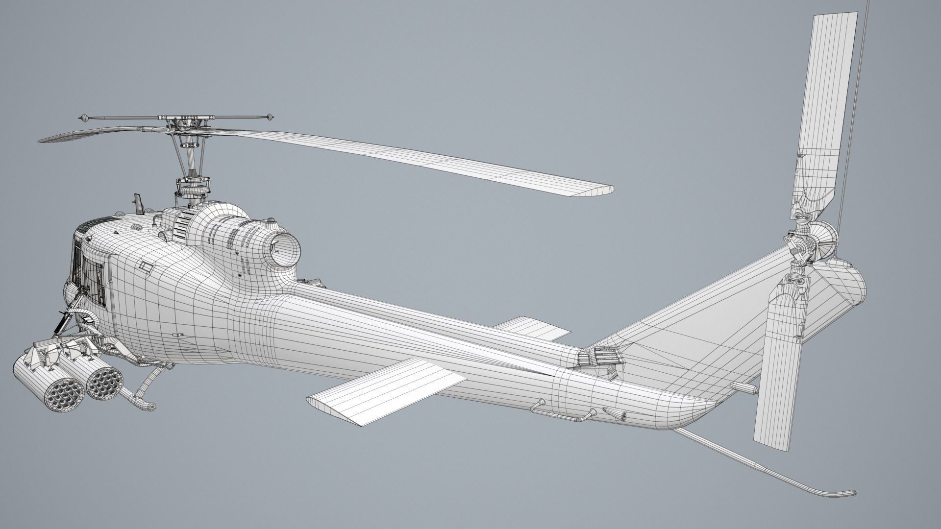Bell UH-1C Blank Livery Static Low-poly 3D model_27