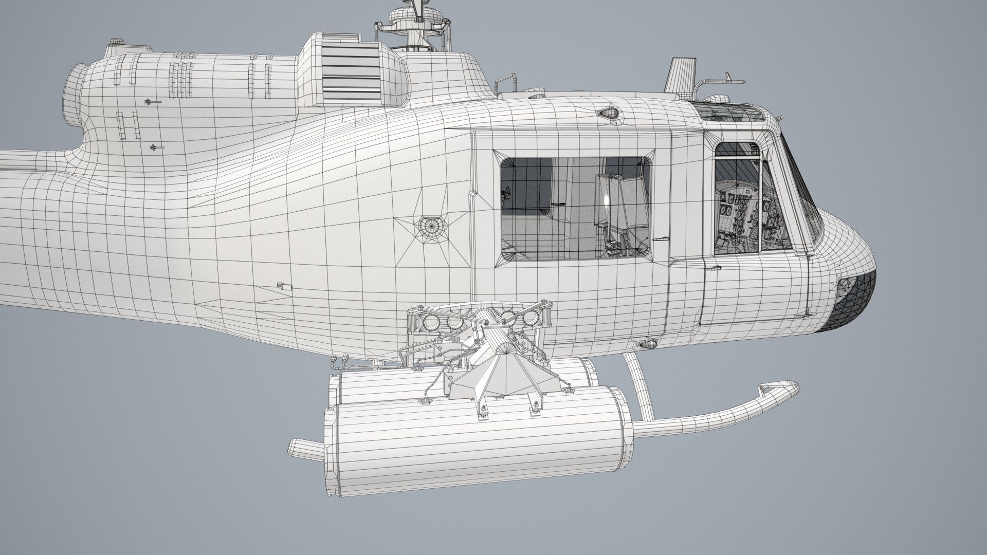 Bell UH-1C Blank Livery Static Low-poly 3D model_24