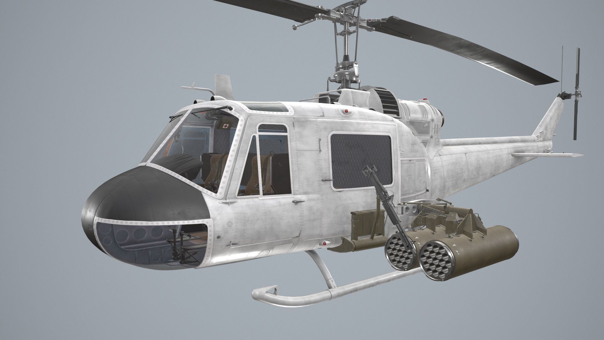 Bell UH-1C Blank Livery Static Low-poly 3D model_3
