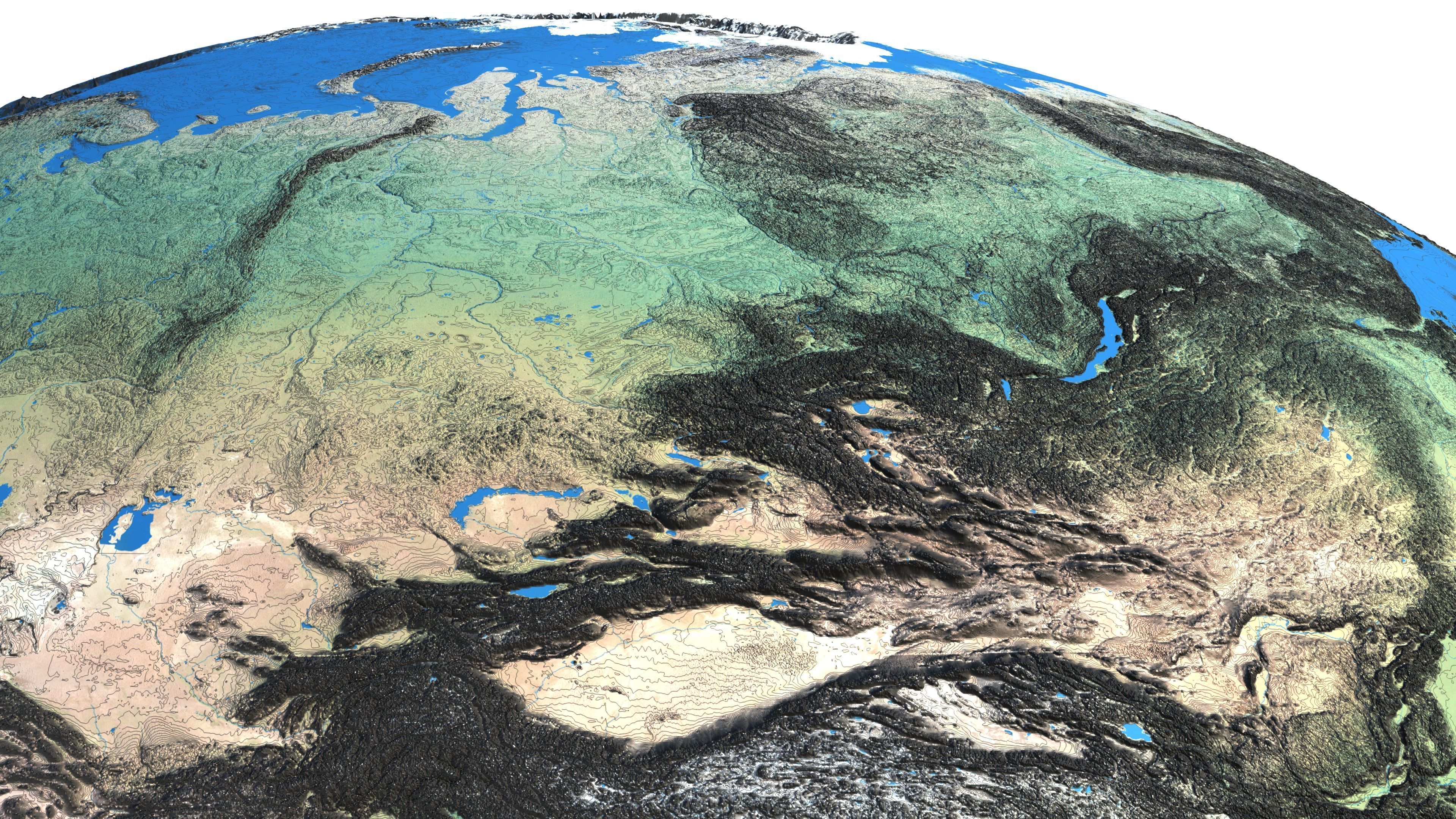 Earth Contours Map Globe Low-poly 3D model_9
