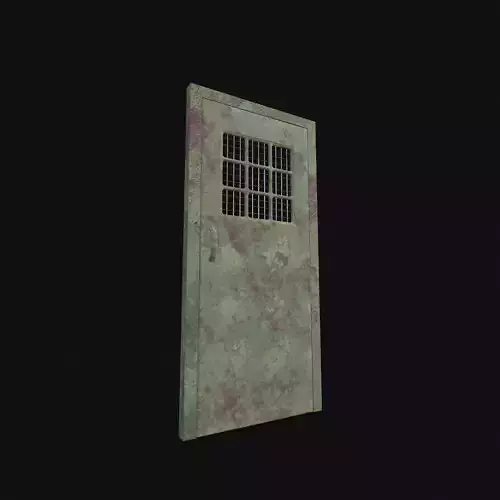 Green Rusty Prison Door with Grid Window