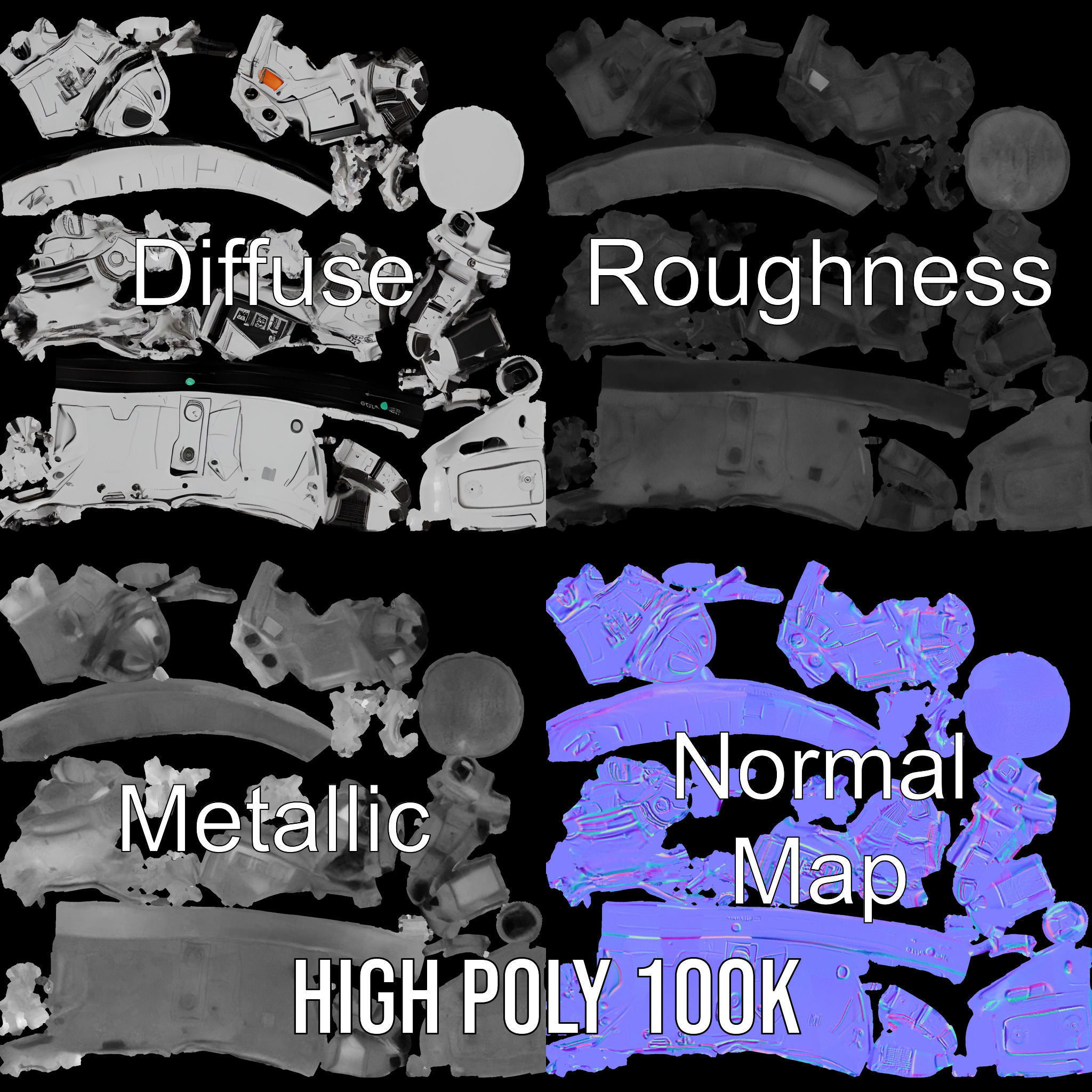 Futuristic Robotic Hand Model Pack with PBR Textures Low-poly 3D model_4