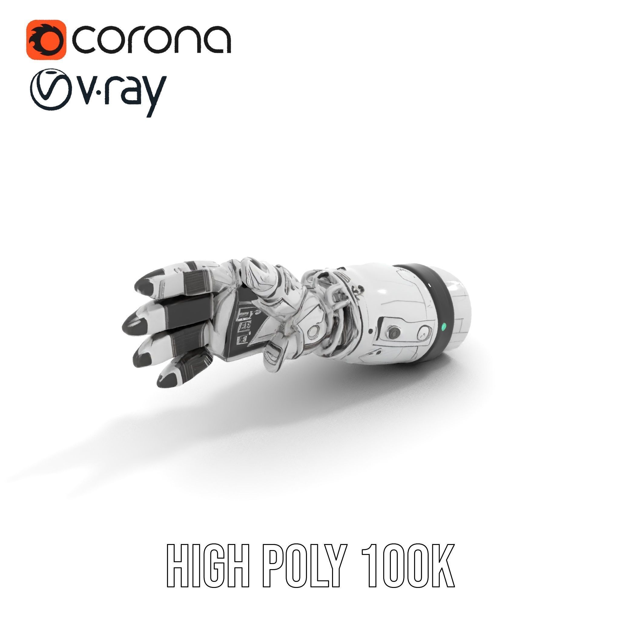 Futuristic Robotic Hand Model Pack with PBR Textures Low-poly 3D model_16
