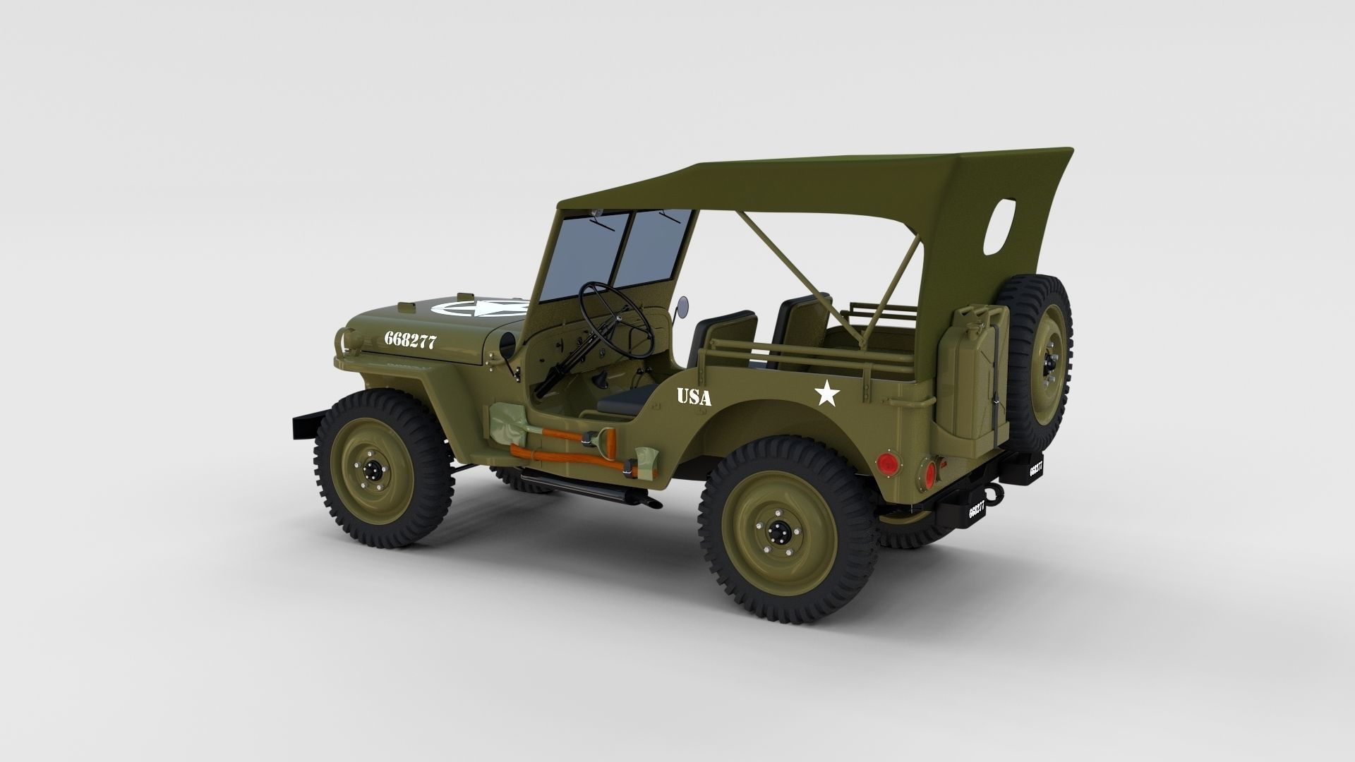 Full w chassis Jeep Willys MB Military Top rev 3D model_40