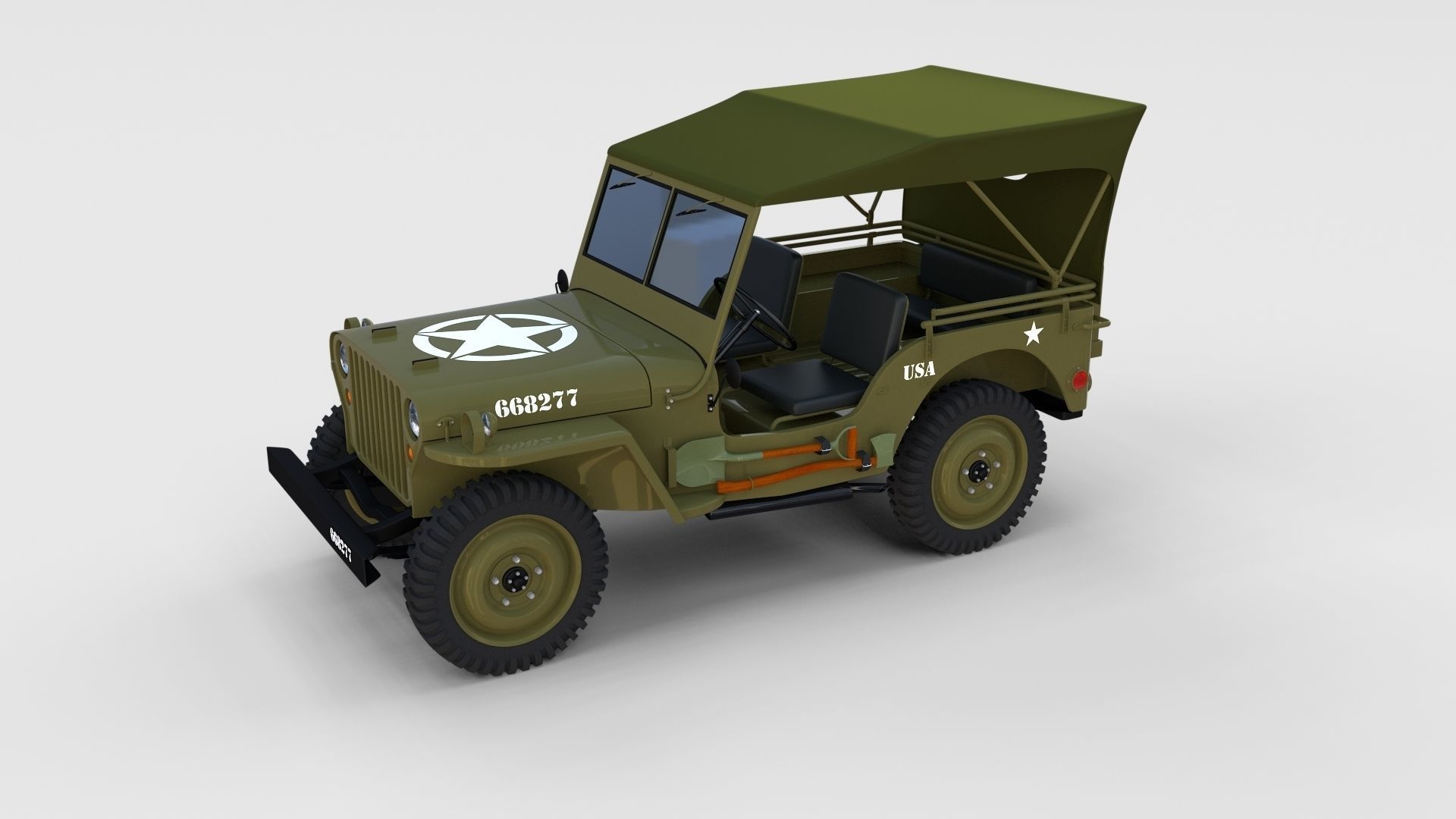 Full w chassis Jeep Willys MB Military Top rev 3D model_3