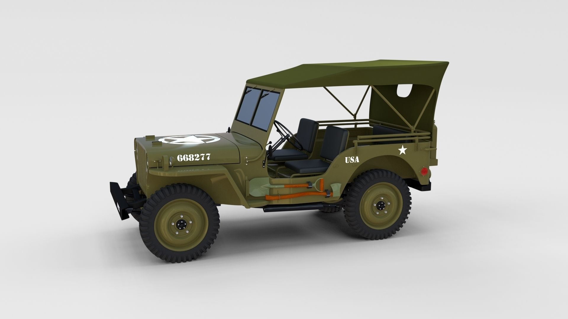 Full w chassis Jeep Willys MB Military Top rev 3D model_14