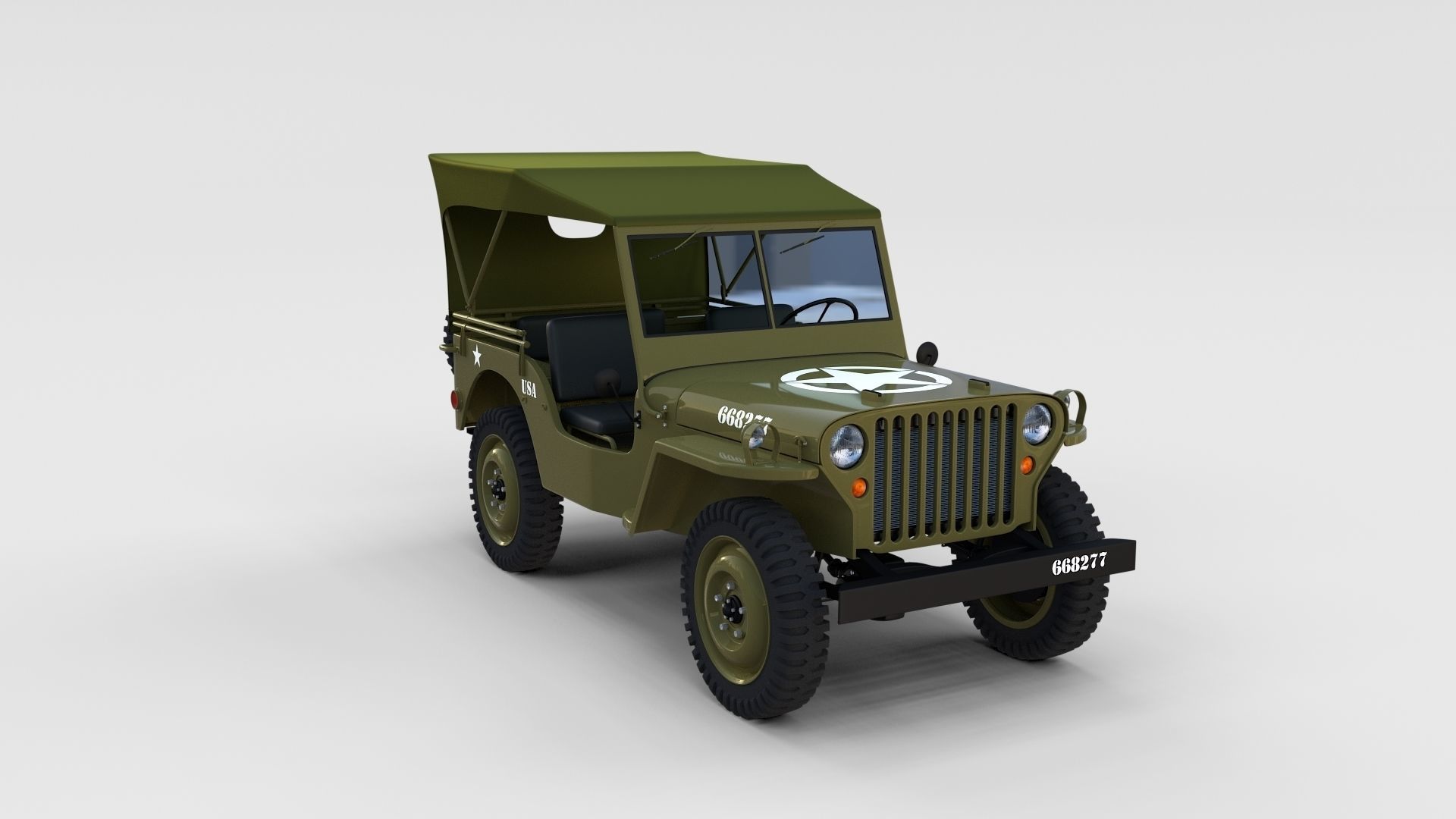 Full w chassis Jeep Willys MB Military Top rev 3D model_1