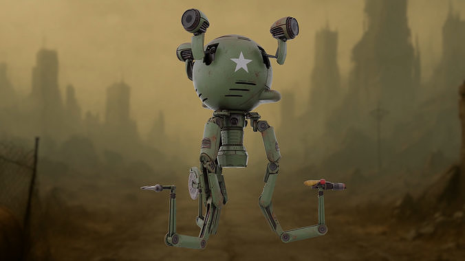 Stylized Retro Robot  Mister Handy inspired Fallout Low-poly 3D model