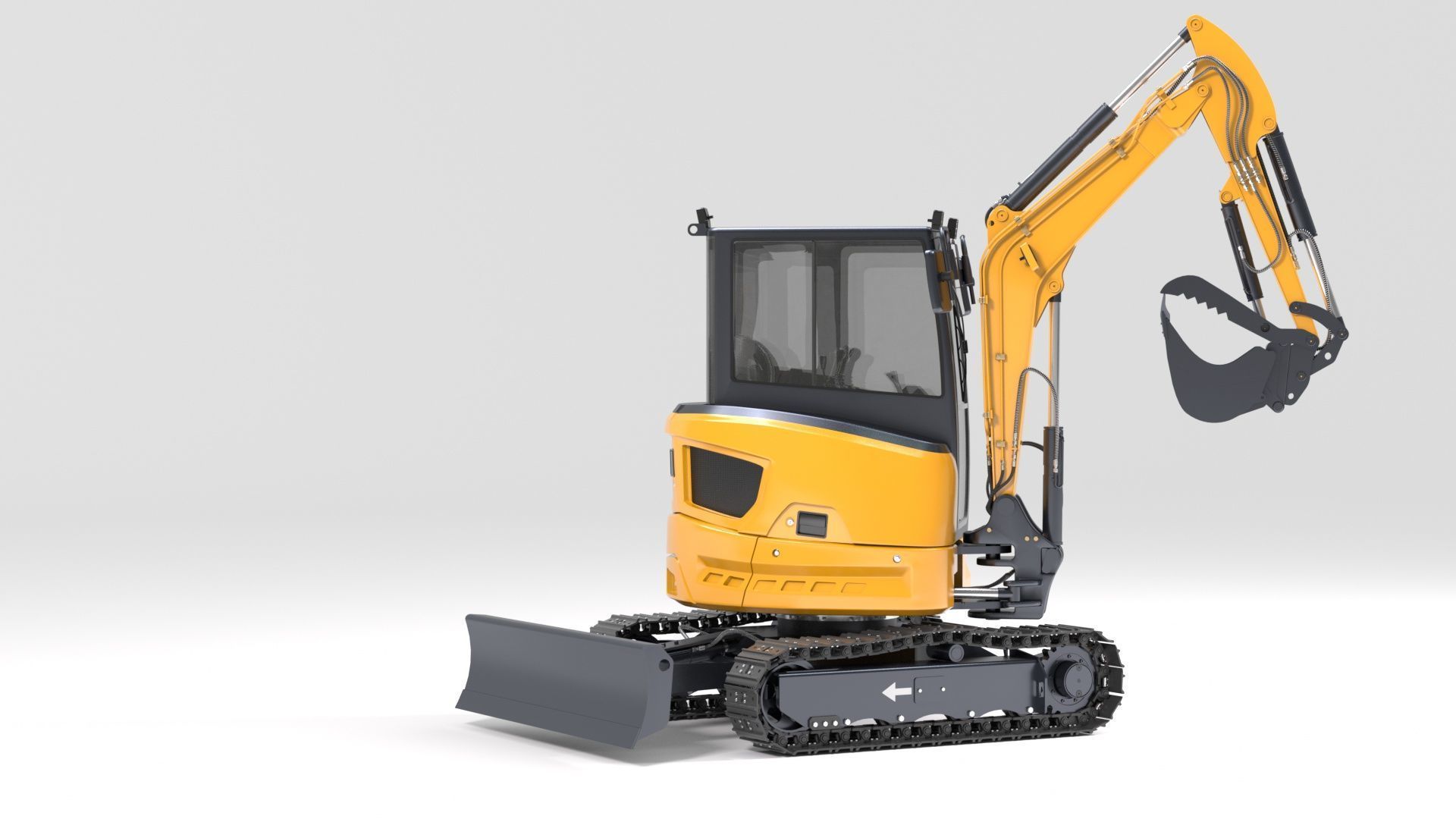 Mini Excavator with Cabin Rigged and Animated 3D model_7