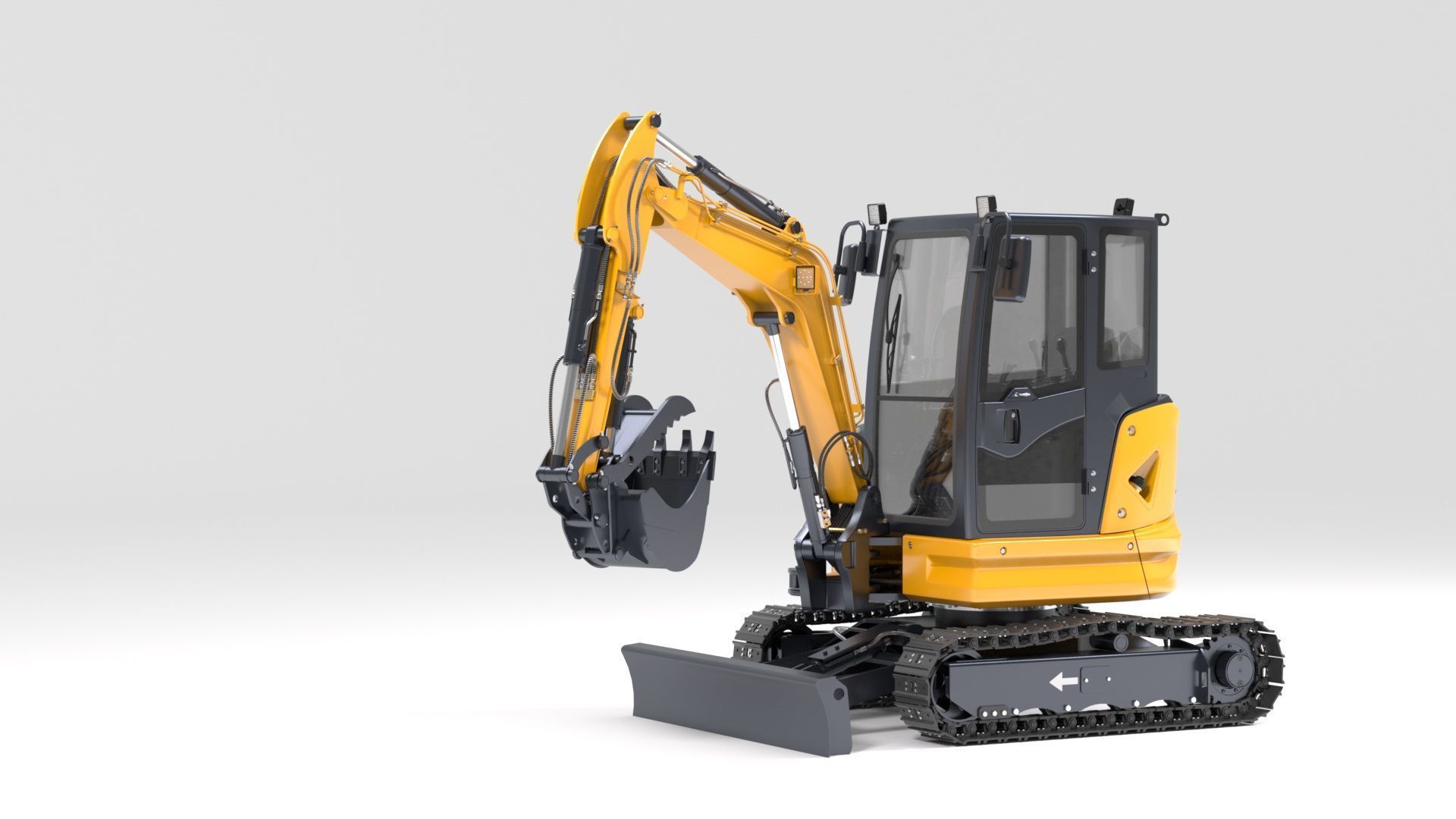 Mini Excavator with Cabin Rigged and Animated 3D model_46