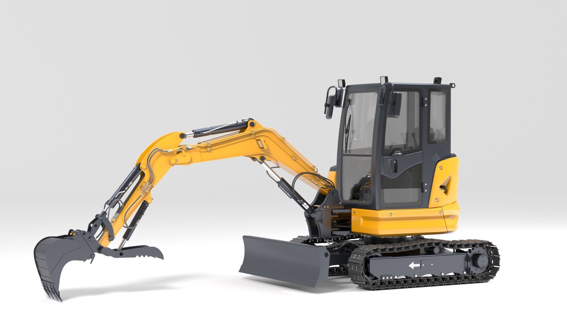 Mini Excavator with Cabin Rigged and Animated 3D model_29