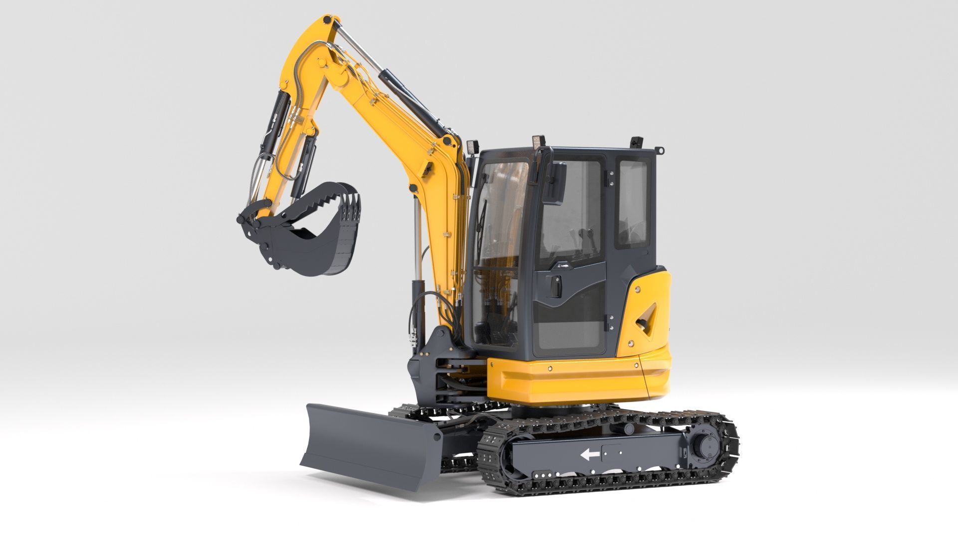 Mini Excavator with Cabin Rigged and Animated 3D model_11