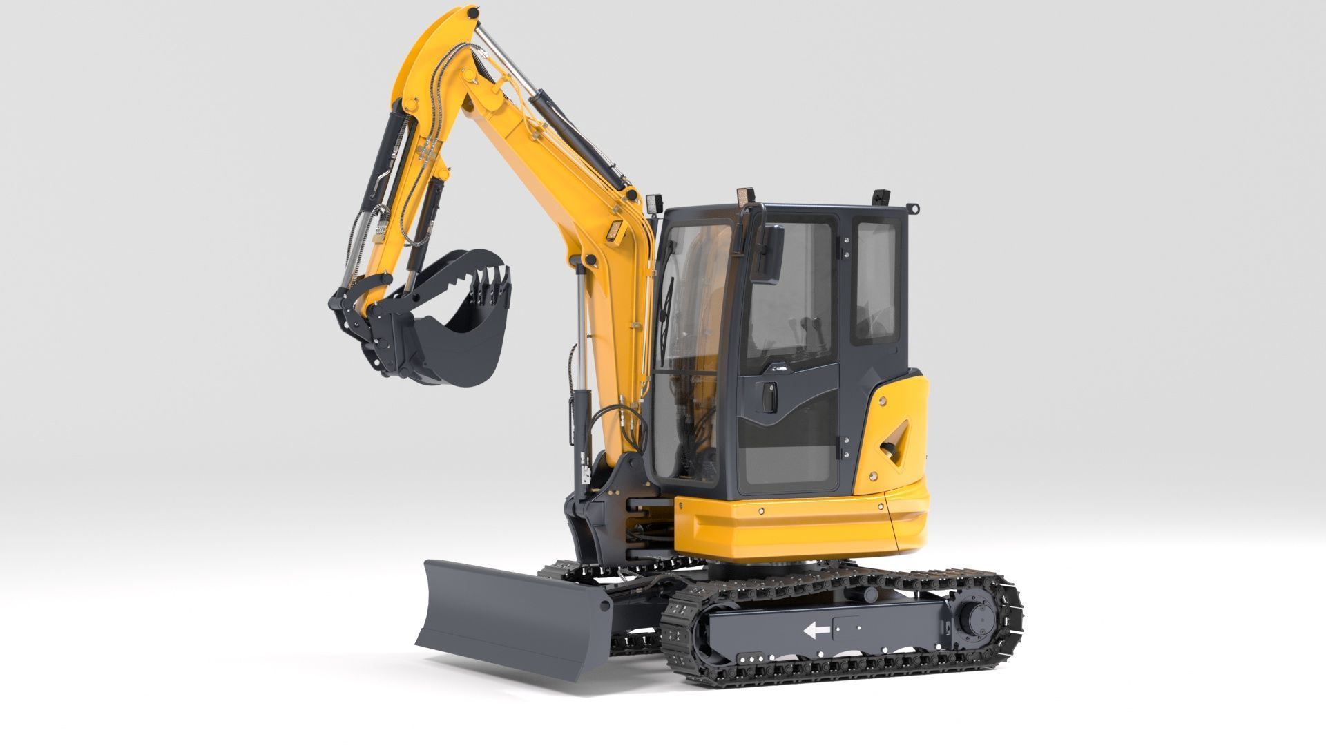 Mini Excavator with Cabin Rigged and Animated 3D model_5