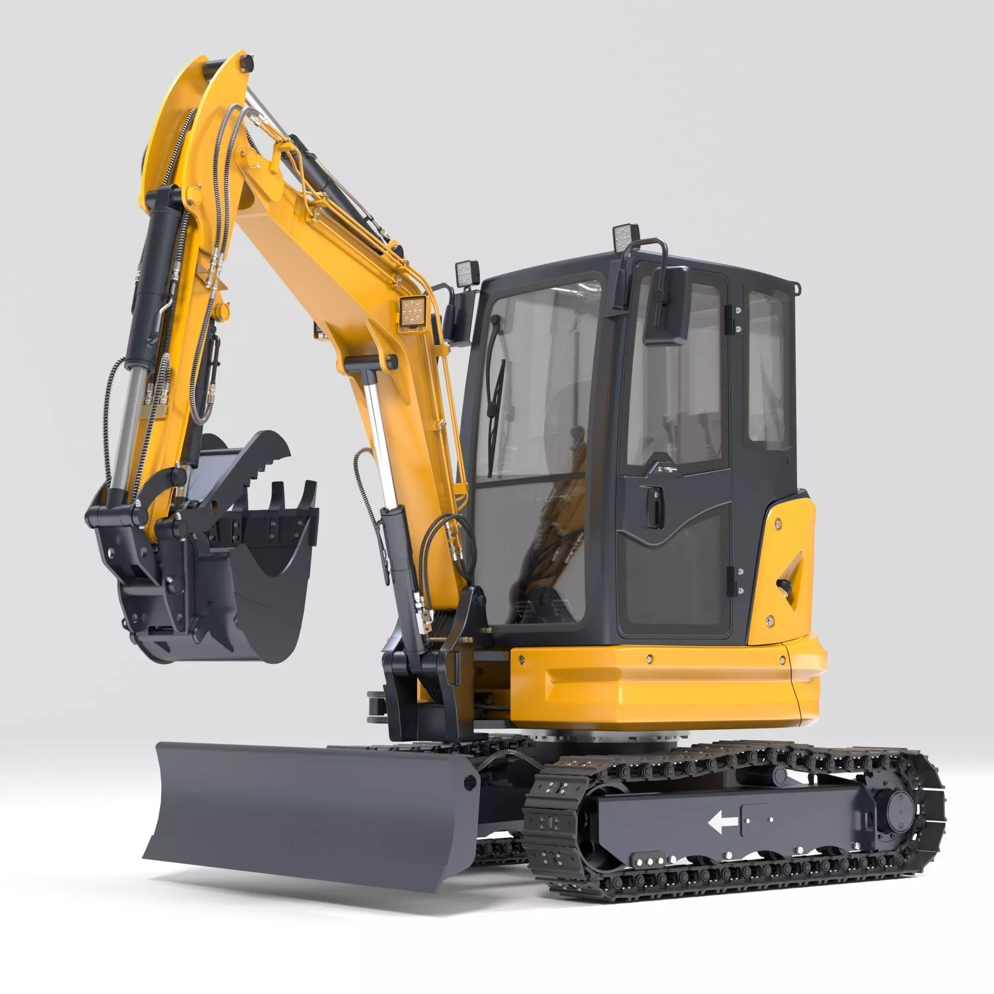 Mini Excavator with Cabin Rigged and Animated 3D model_0