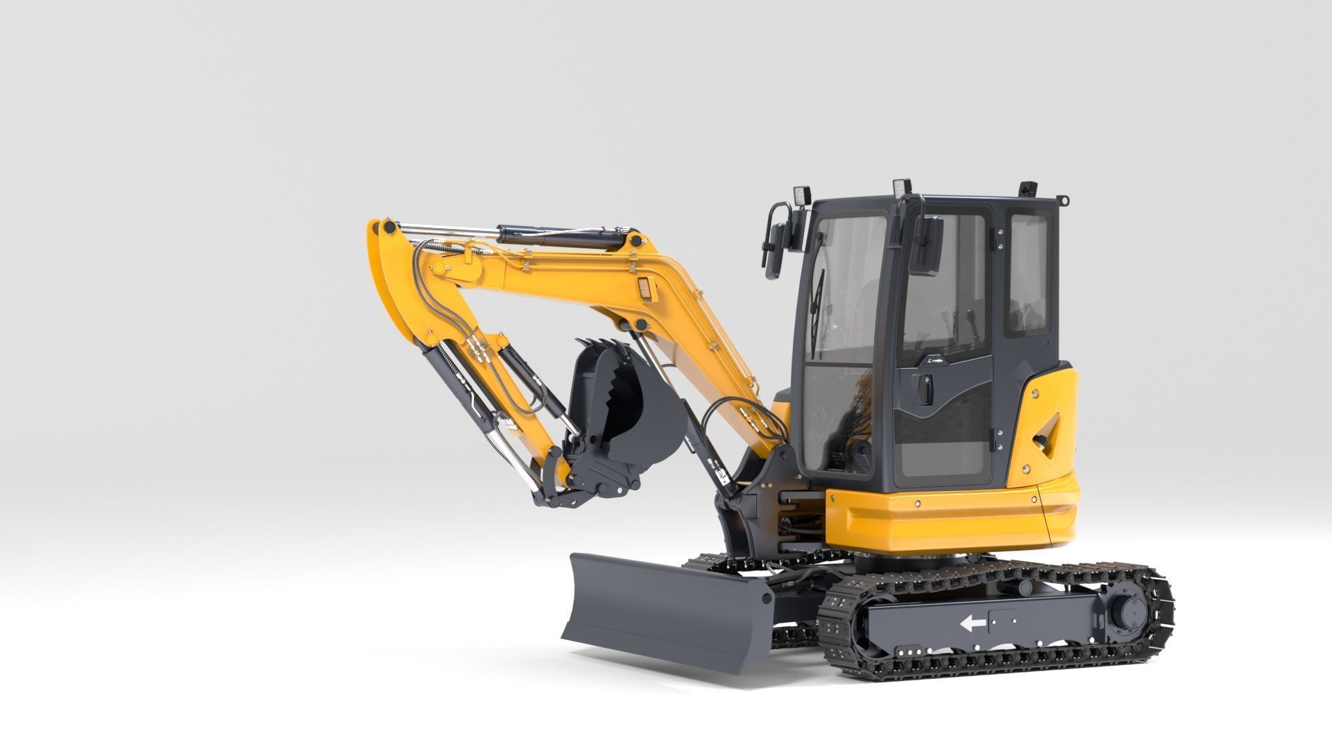 Mini Excavator with Cabin Rigged and Animated 3D model_35
