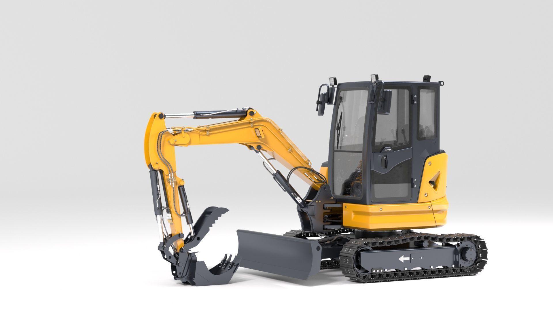 Mini Excavator with Cabin Rigged and Animated 3D model_33