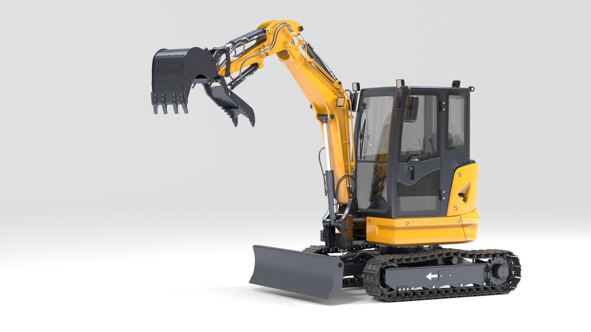 Mini Excavator with Cabin Rigged and Animated 3D model_36