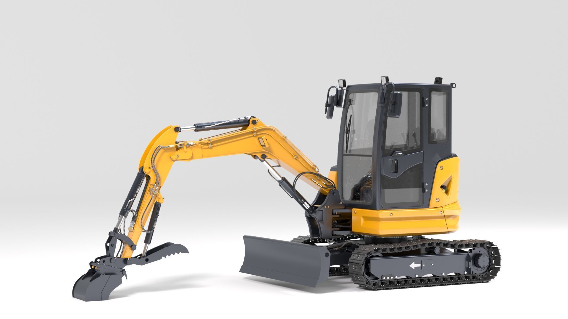 Mini Excavator with Cabin Rigged and Animated 3D model_31