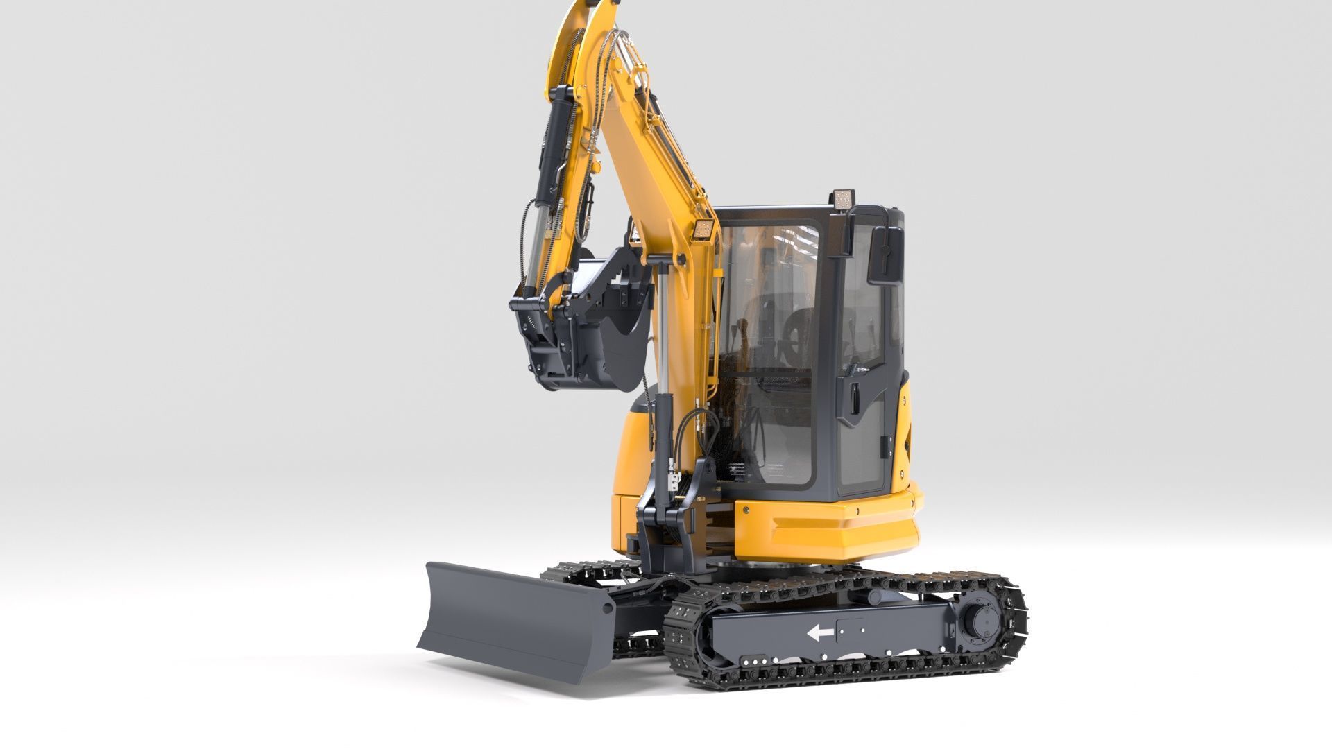 Mini Excavator with Cabin Rigged and Animated 3D model_8