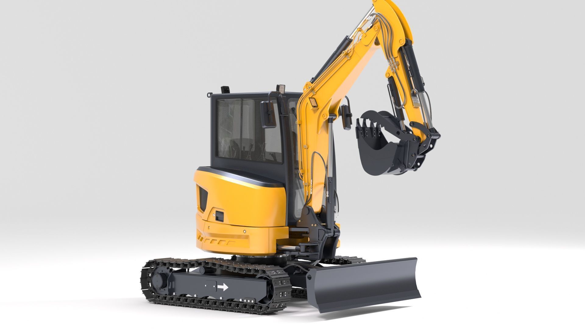 Mini Excavator with Cabin Rigged and Animated 3D model_4