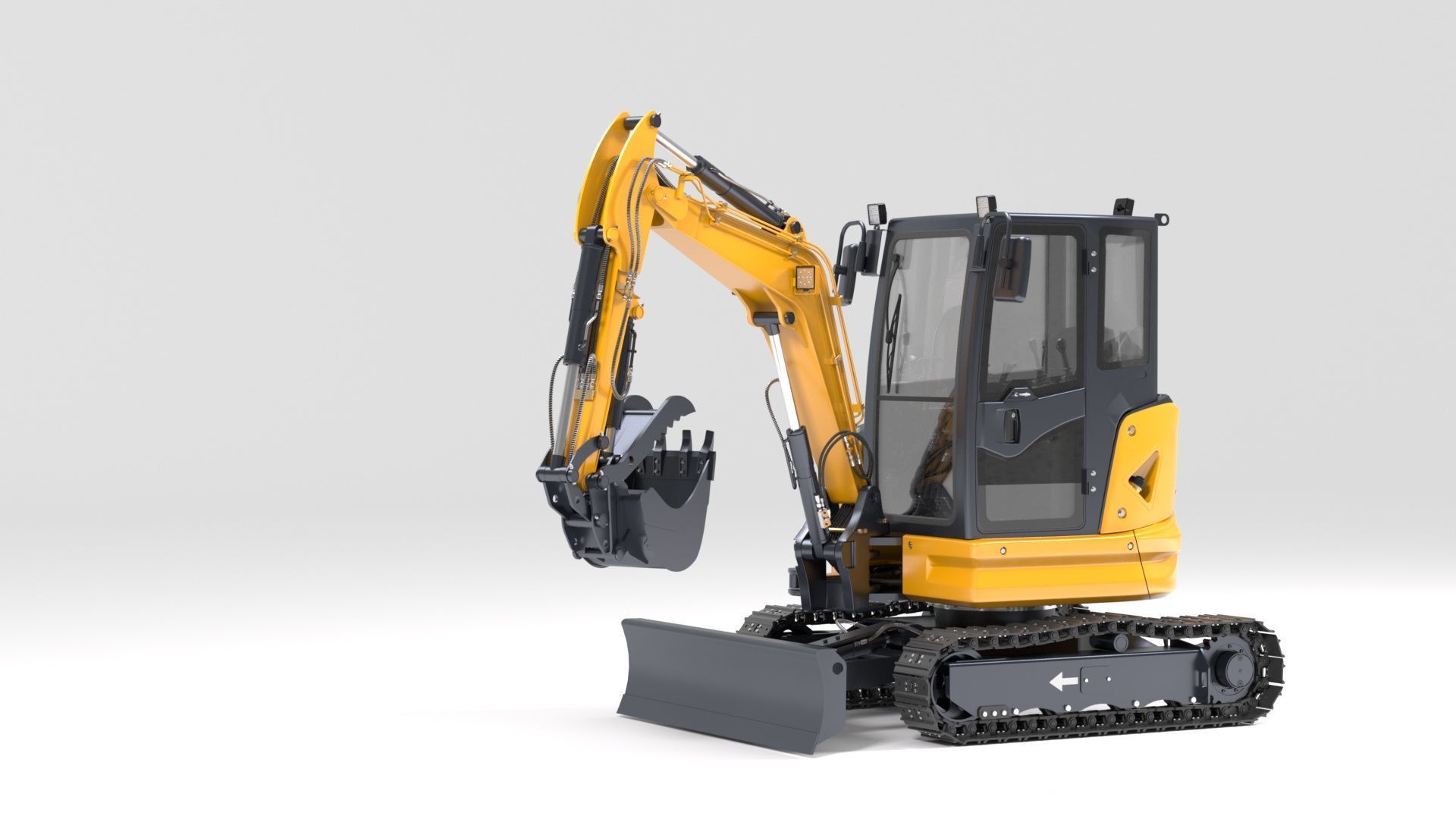 Mini Excavator with Cabin Rigged and Animated 3D model_45