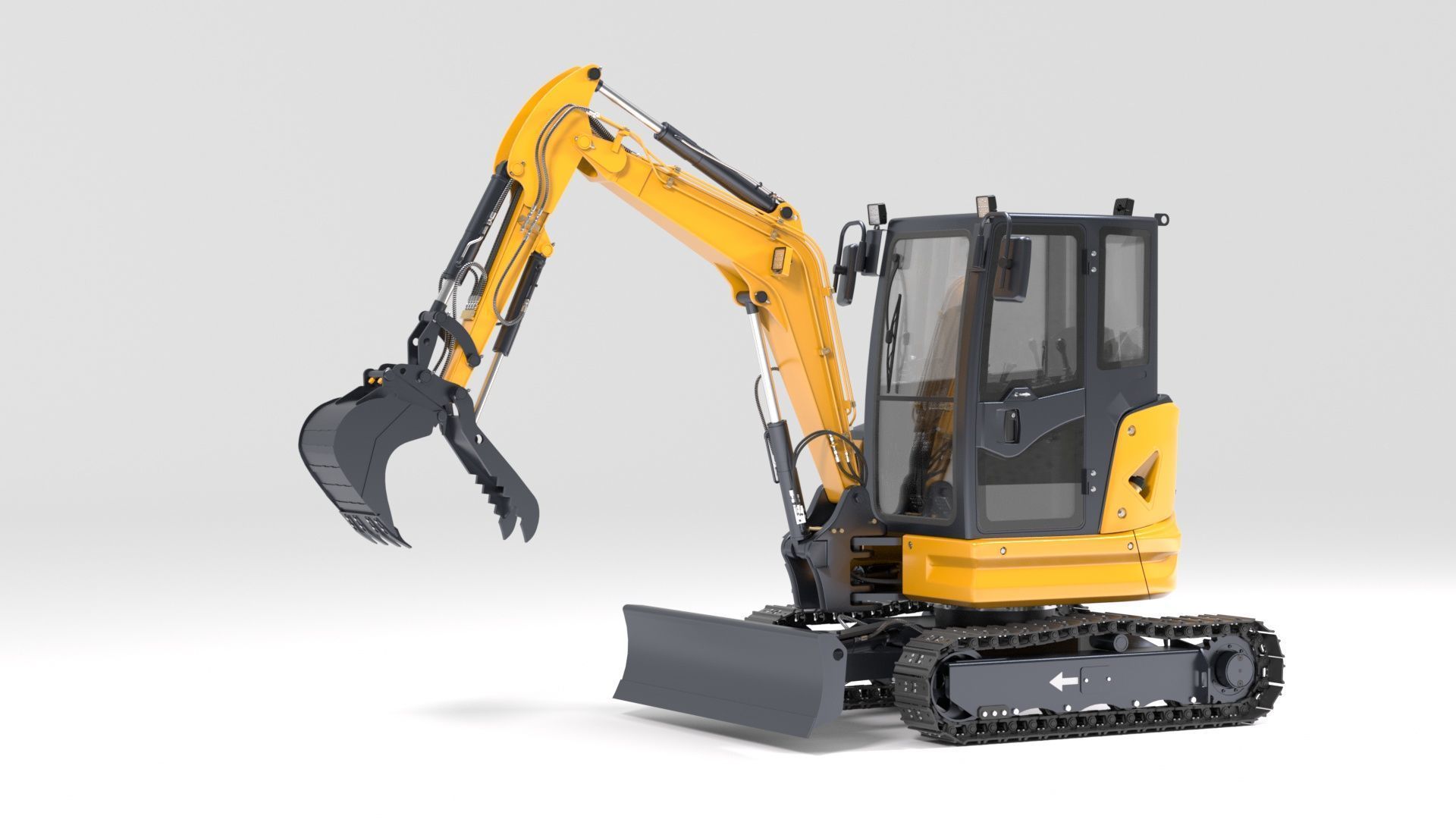 Mini Excavator with Cabin Rigged and Animated 3D model_24