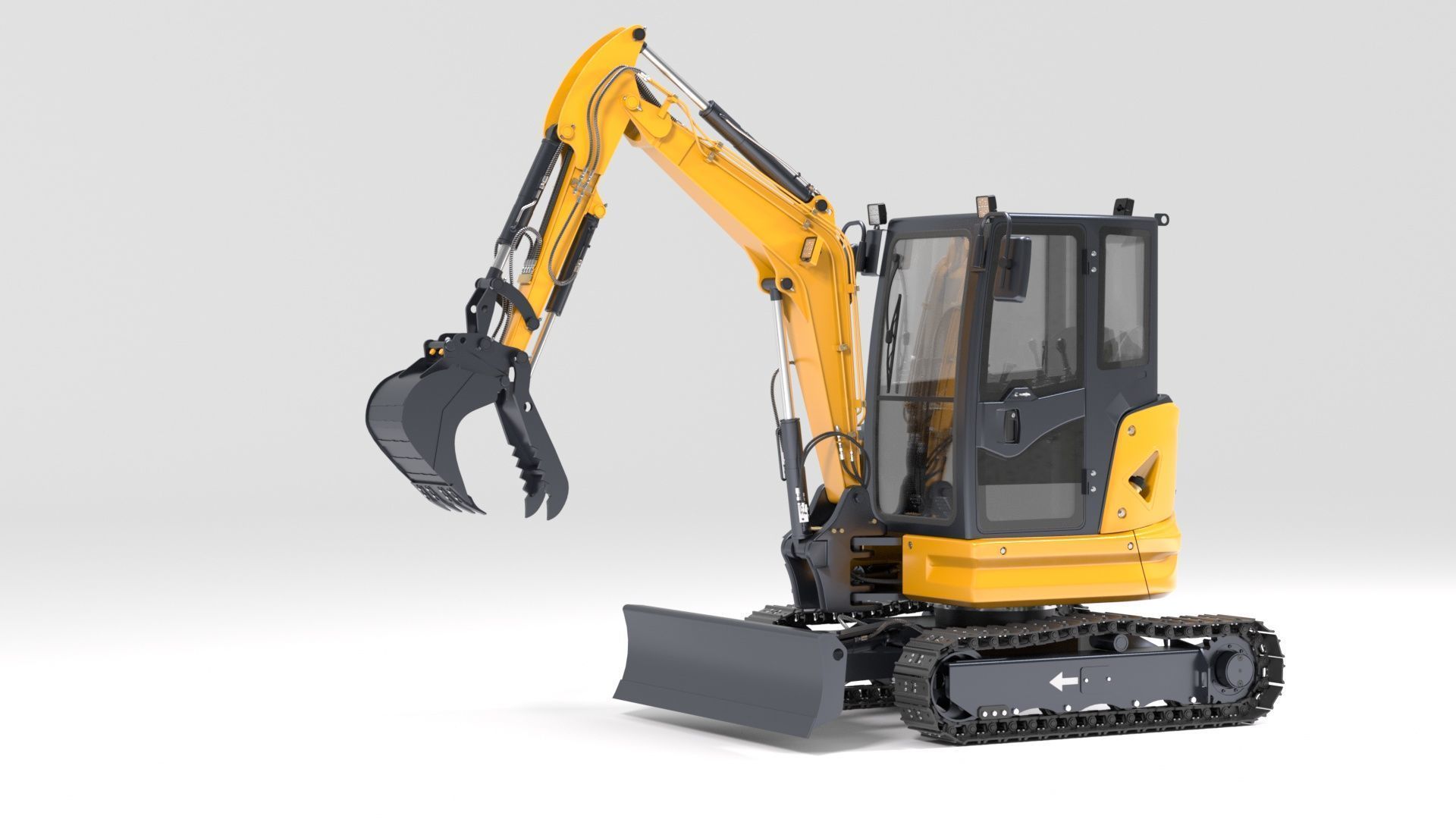 Mini Excavator with Cabin Rigged and Animated 3D model_23