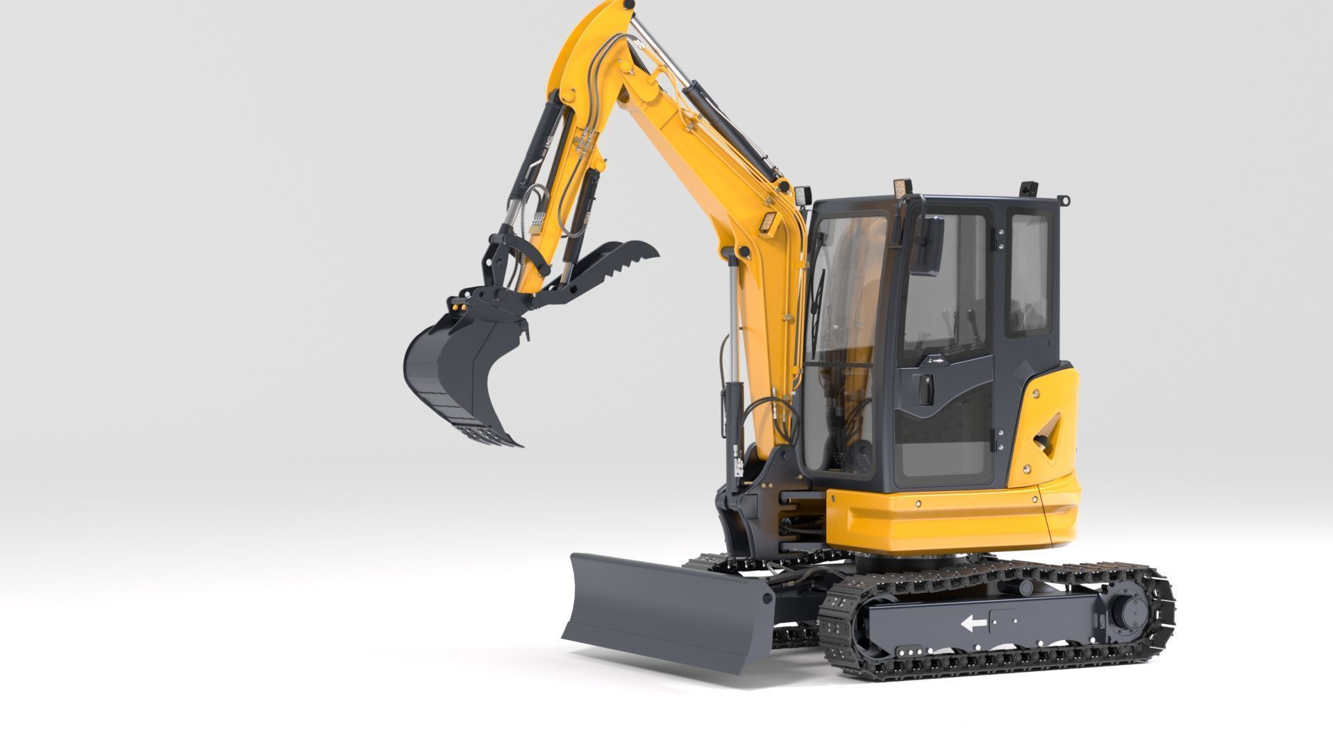 Mini Excavator with Cabin Rigged and Animated 3D model_18