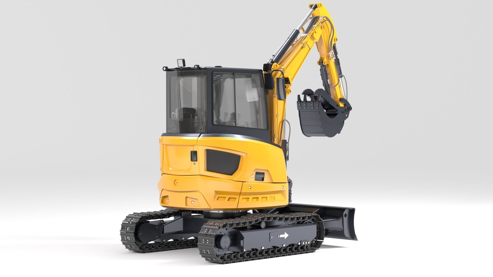 Mini Excavator with Cabin Rigged and Animated 3D model_3