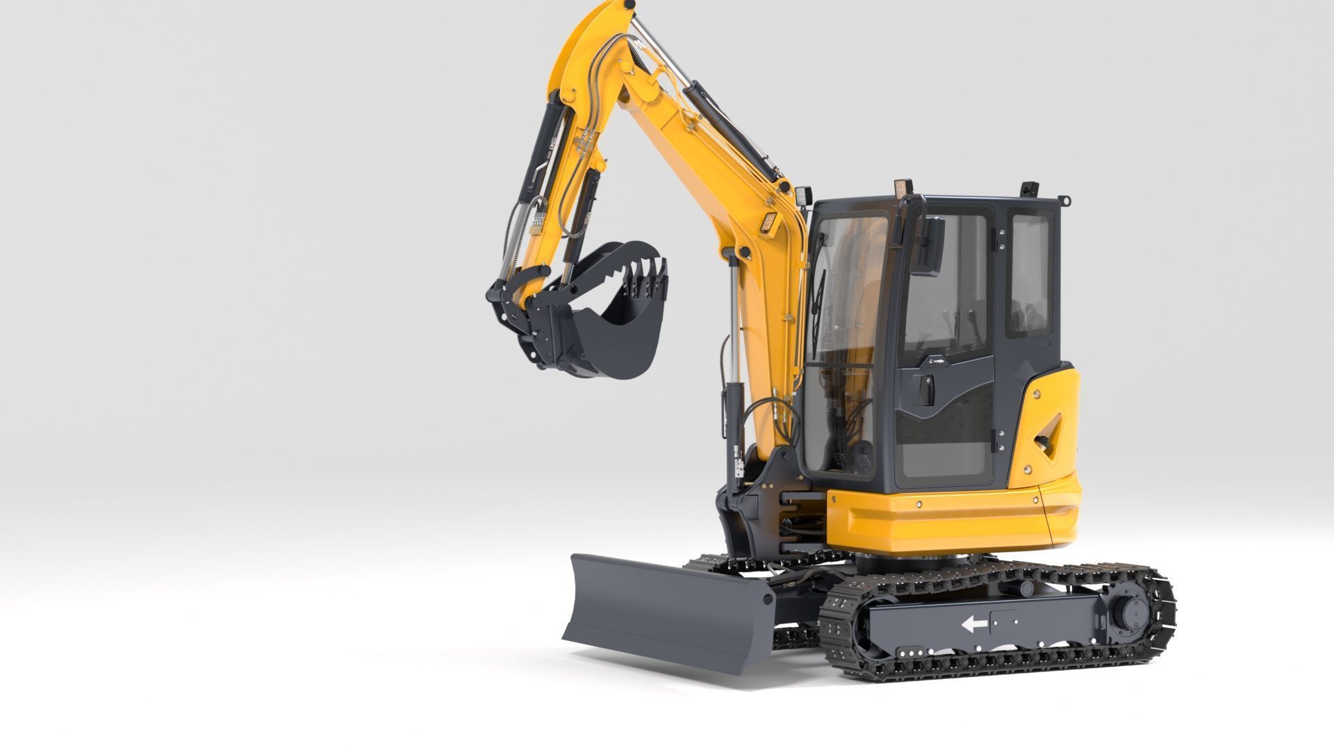 Mini Excavator with Cabin Rigged and Animated 3D model_15