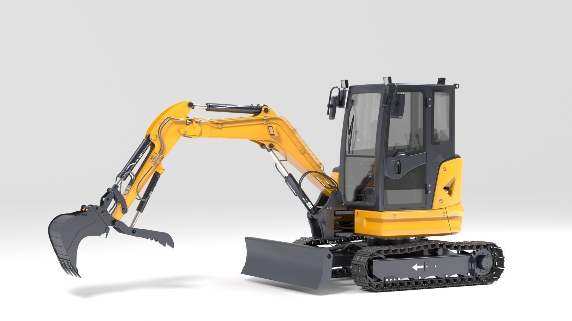 Mini Excavator with Cabin Rigged and Animated 3D model_27