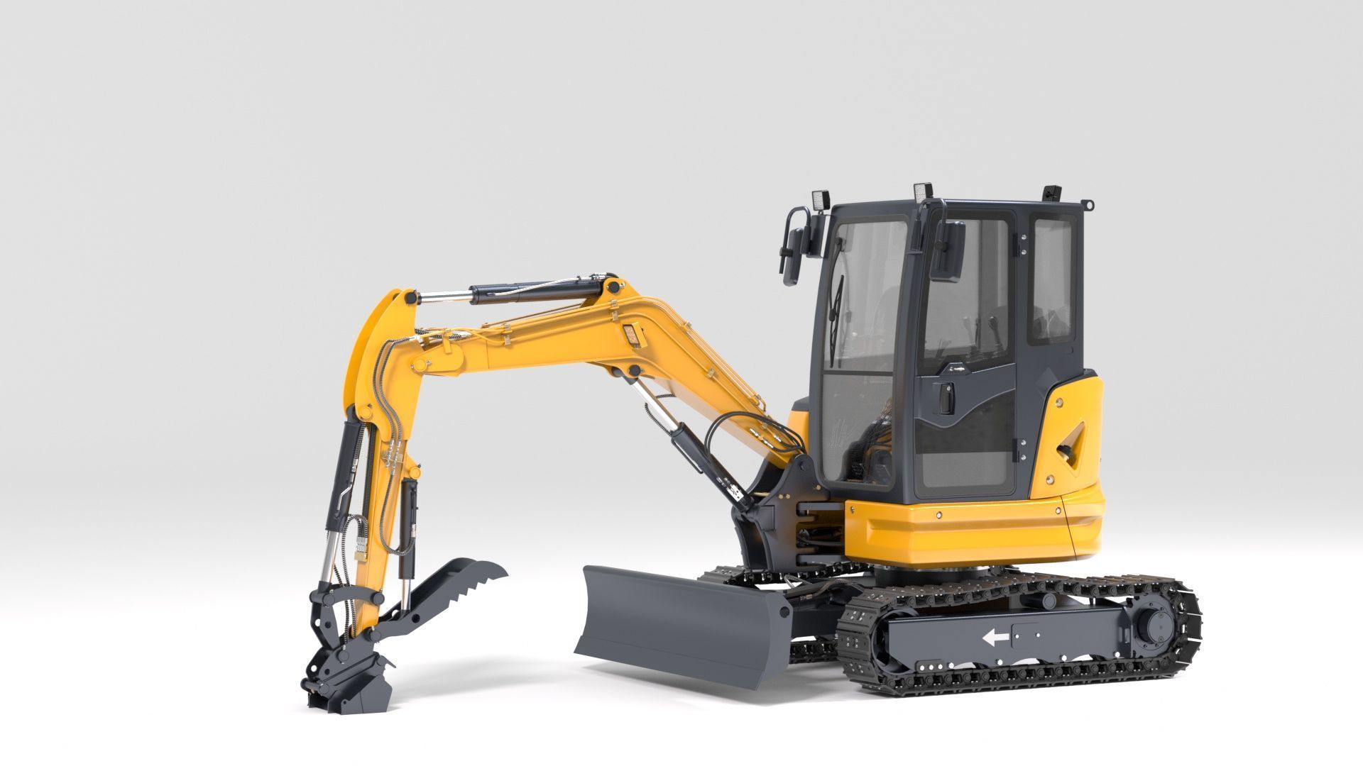 Mini Excavator with Cabin Rigged and Animated 3D model_32